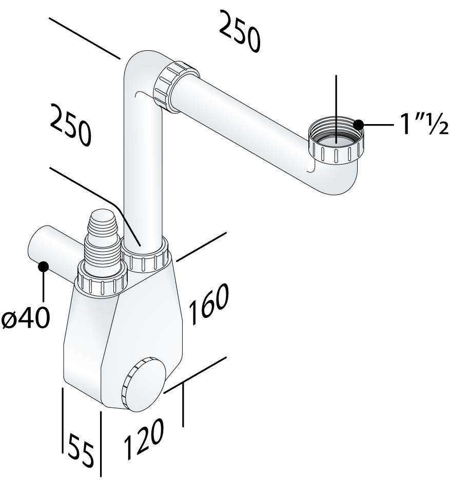 SIFONE SALVA-SPAZIO ISPEZIONABILE PER LAVELLO 1 VASCA D40 1 1/2