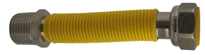 FLESSIBILE INOX GAS ESTENDIBILE CON PVC GIALLO  DA 1/2 MF- 100/200MM