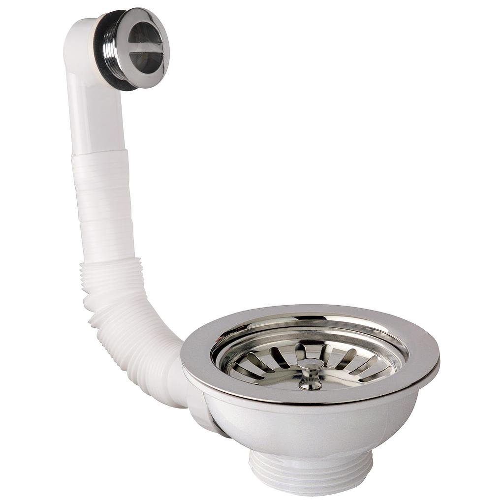 PILETTA CANESTRO PER LAVELLO CON TROPPO PIENO TONDO E GRIGLIA FORO 90  1"1/2 h.50