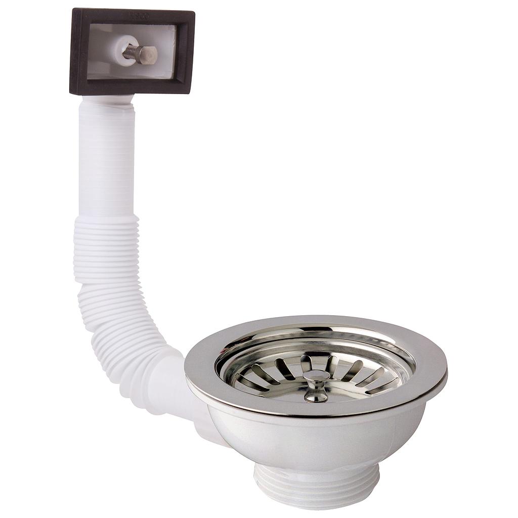 PILETTA CANESTRO PER LAVELLO CON TROPPO PIENO RETTANGOLARE E GRIGLIA FORO 90 1"1/2  H. 50