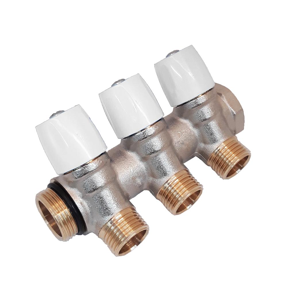 COLLETTORE INCLINATO 3/4" 4VIE CON VALVOLE MANIGLIA BIANCO