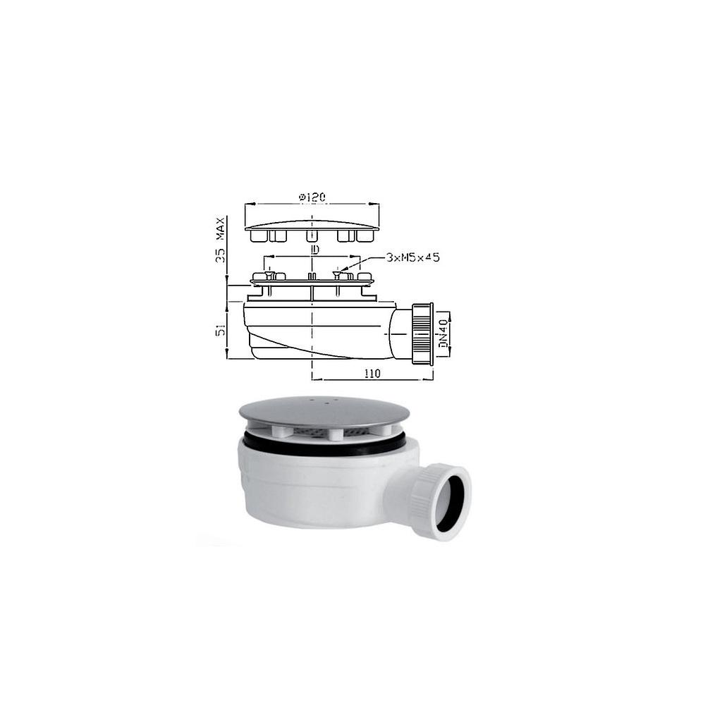 PILETTA DOCCIA EXTRA SLIM 90X40 CON COPERCHIO INOX