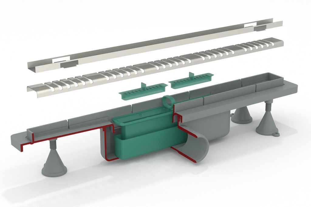 CANALINA PER DOCCIA A PAVIMENTO IN ABS L.70 DN.50 CON DOPPIA GRIGLIA PIASTRELLABILE 