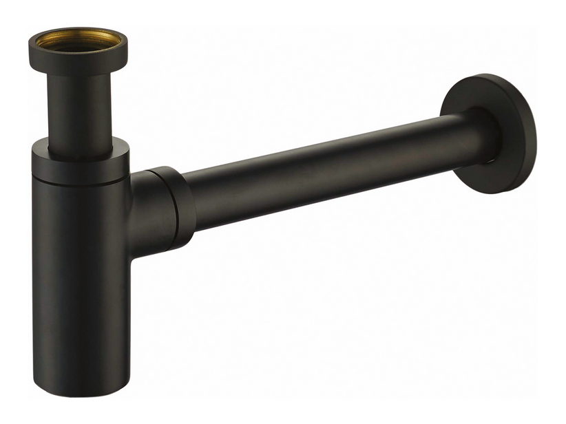 SIFONE ARREDO TONDO IN OTTONE NERO OPACO PER LAVABI A VISTA 1"1/4 