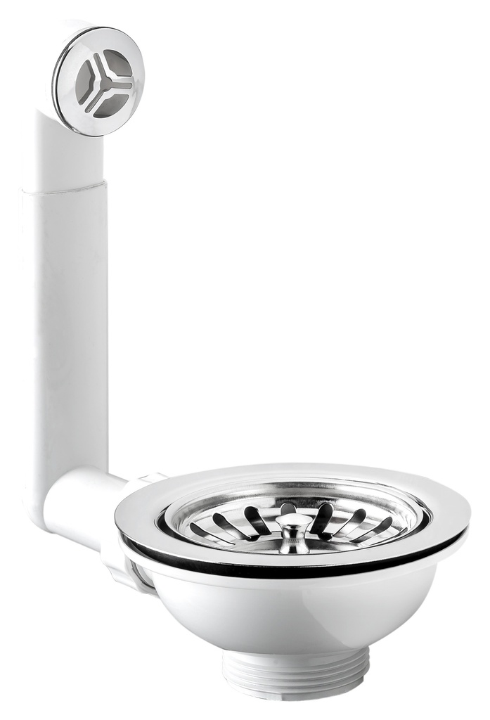 PILETTA CANESTRO PIC-NIC PER LAVELLO CON TROPPO PIENO TONDO E GRIGLIA 1"1/2 FORO 90 h. 65