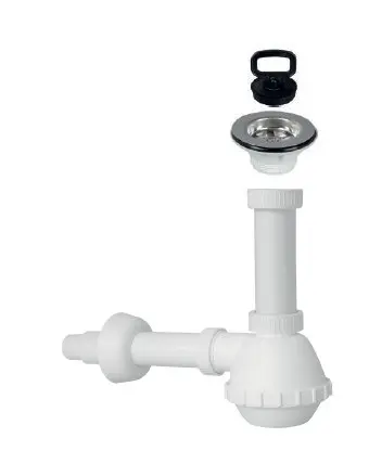 SIFONE A FIASCO 1VIA CON PILETTA 1"1/2X32-40 PER LAVELLI IN CERAMICA  E TAPPO MANIGLIA D.52 