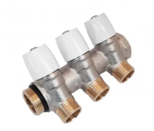 [IGNF57N03] COLLETTORE INCLINATO 3/4" 3VIE CON VALVOLE MANIGLIA BIANCO