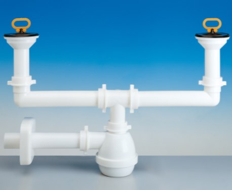 [ILR1411040] SIFONE TIPO M PP PER LAVELLO 2 VASCHE D.40 CON TAPPO