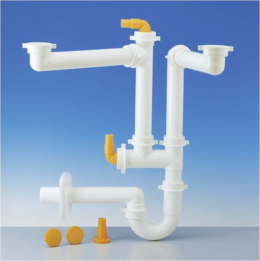 [ILR9127552] SIFONE SPAZIO PP PER LAVABO 2 VASCHE D40 1"1/2