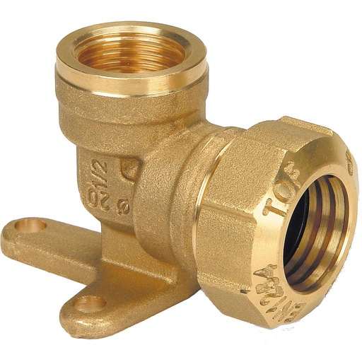 [ITOF1007P20] GOMITO FEMMINA CON FLANGIA DA 20X1/2 TOF OTTONE