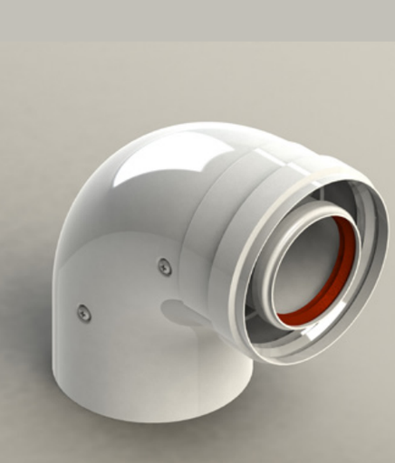 [ITX68170] CURVA COASSIALE A 90° D.60/100 PER SCALDABAGNO CAMERA STAGNA INT.ALLUMINIO EST. LAMIERA B.CO